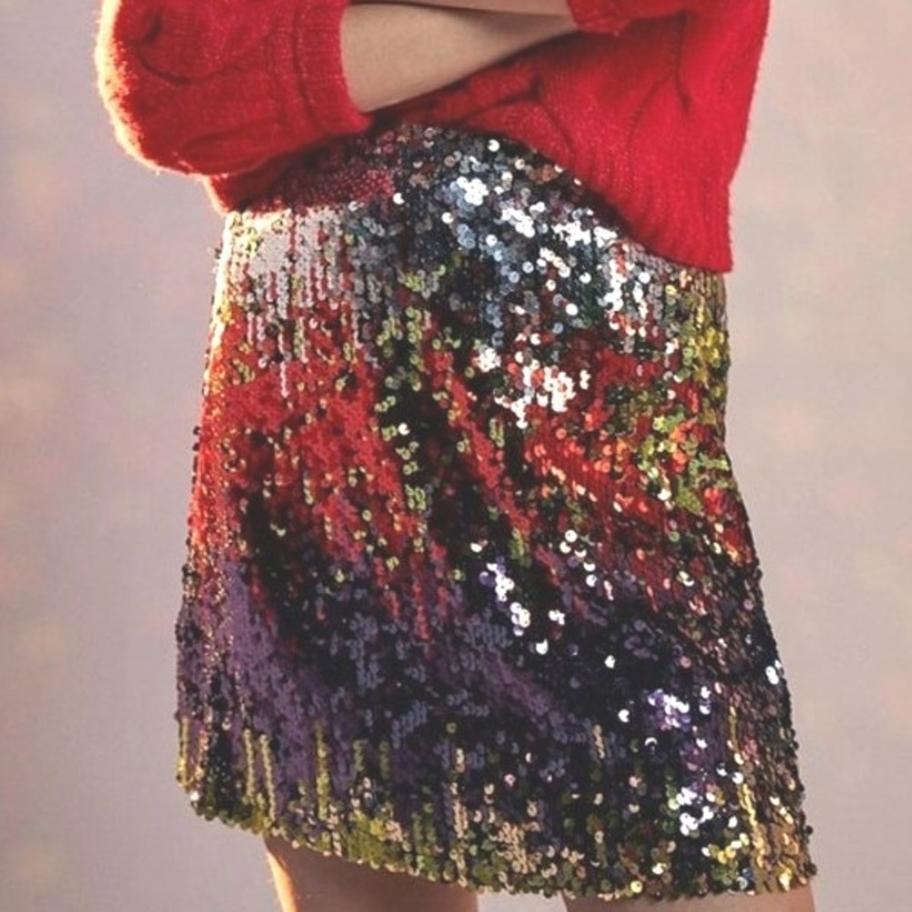 BB Dakota‎ x Steve Madden Harmonia Sequin Mini Skirt Rainbow Multicolor Womens L
